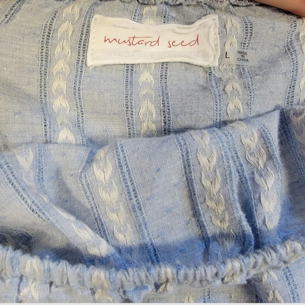 Mustard Seed Tunic Top Blouse Blue and White Stripe Size Large Square Neckline - Picture 2 of 10